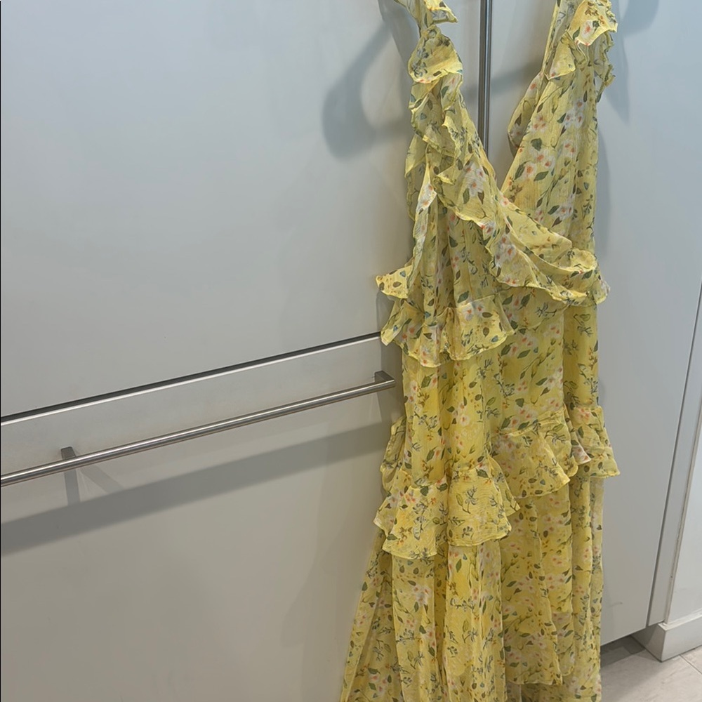Aqua New Asymmetrical Yellow Floral Dress